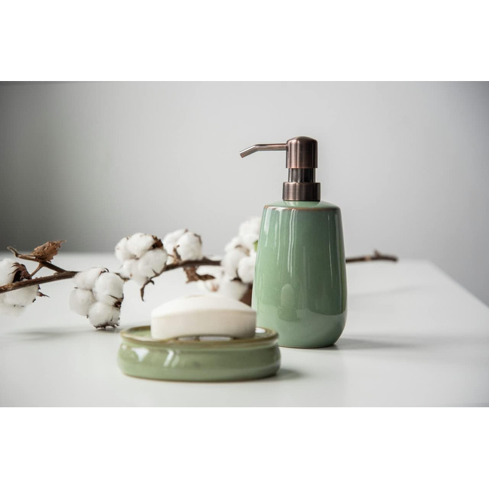 Дозатор мила WENKO Sirmione з кераміки, 430 мл, зелений/мідний, з насосом