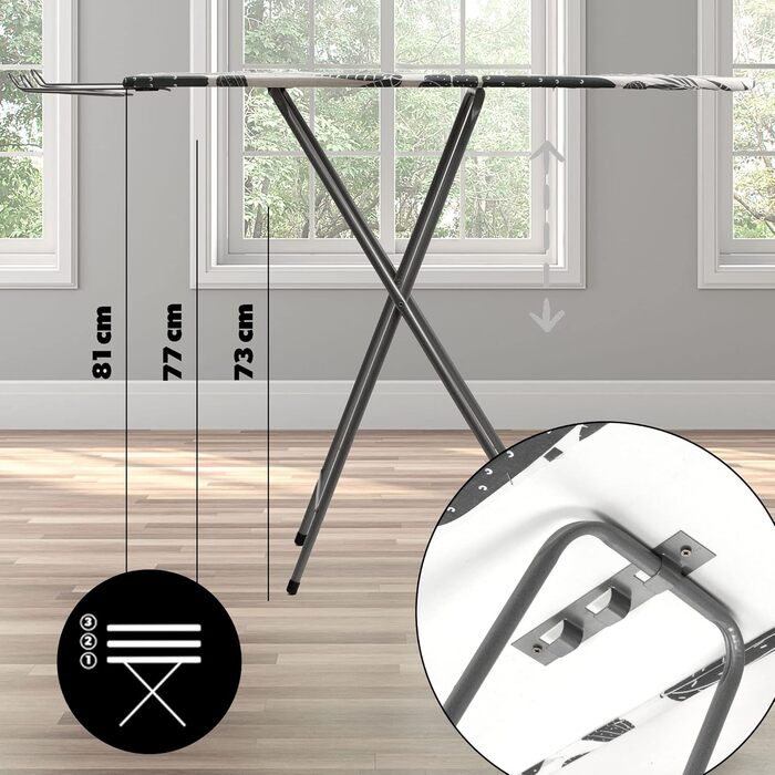 КADAX Регульована гладильна дошка зі сталі, 100x30 см, складана, з покриттям, антиковзні ніжки (білий/сірий)