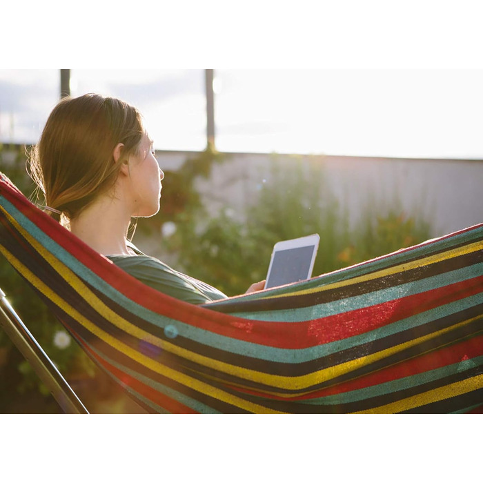 Гамак для відпочинку на відкритому повітрі з бавовни на 1 особу, 190 x 80 см, вантажопідйомність до 150 кг, з сумкою для перенесення. Підходить для саду, тераси, веранди, пляжу та заднього двору.