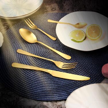 Cutlery Set for 6 People, 30-Piece Golden Titanium Gold Cutlery Set including Knife, Fork, Spoon, Stainless Steel Golden Cutlery Set, Dishwasher Safe (Matte Gold)