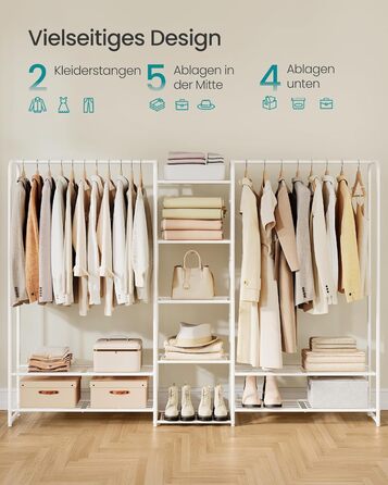 SONGMICS Взуттєва шафа, відкрита вішалка для одягу, металева, з полицями, 29 x 112 x 158,4 см, матово-білий LGR462W01