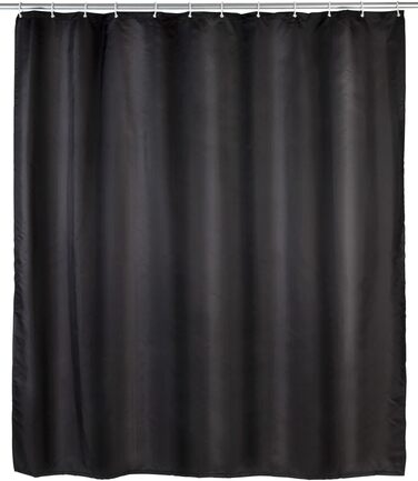 Штора для душу WENKO Anti-Schimmel чорна, текстильна, антигрибкова, водонепроникна, з кільцями, 180x200 см