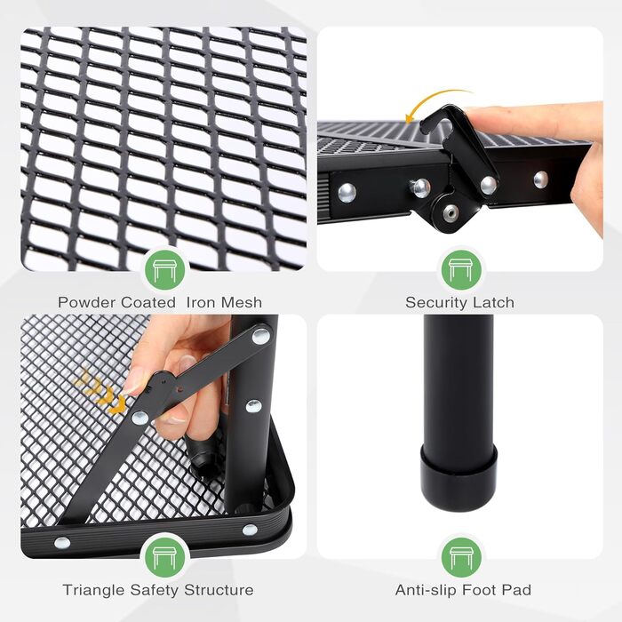 Складний стіл для пікніка REDCAMP 60x40 см, чорний - портативний стіл для кемпінгу, BBQ, приготування їжі на природі з регульованими ніжками