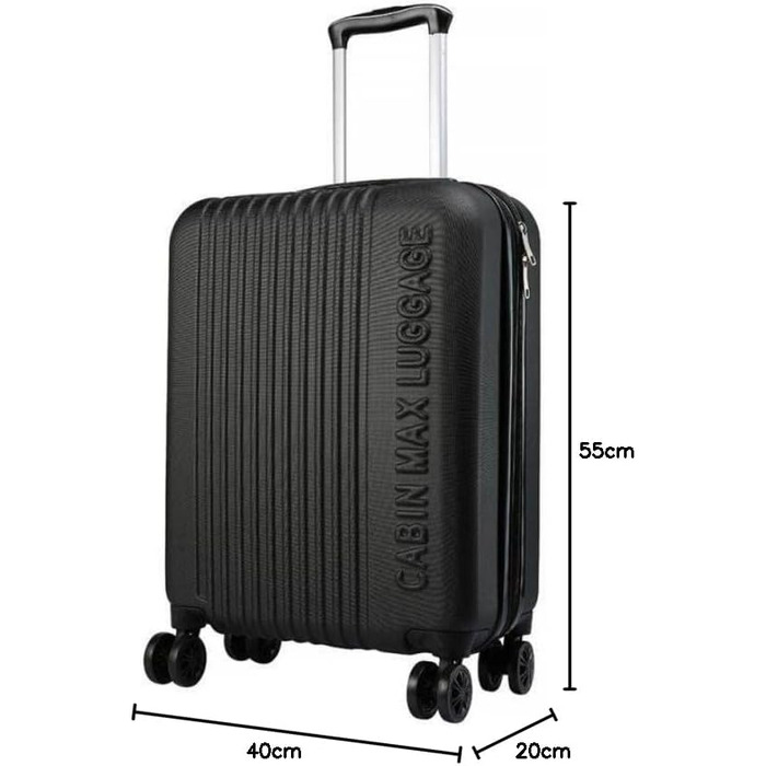 Чемодан ручної поклажі Cabin Max Anode – легкий, з жорстким корпусом, 4 колеса, кодовий замок (55x40x20 см, чорний)