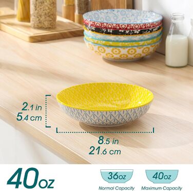 Набір супових тарілок Vancasso Selene, 6 шт, 1200 мл, з пастельного порцеляну – для супу, пасти, салатів, мікрохвильова піч