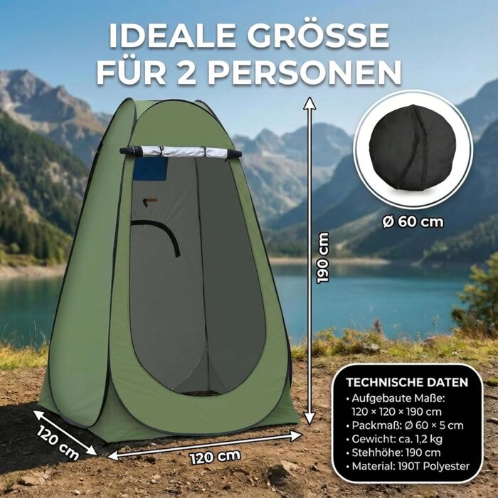 Зручне намет-туалет CLIPOP: портативна душова кабіна, ширма, захист від сонця, водонепроникність, 120x120x190 см, зелений