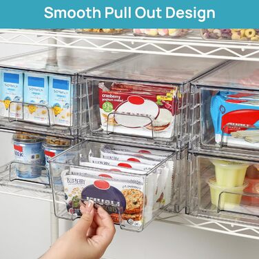 Vtopmart 4-Piece Stackable Storage Drawers, Clear Acrylic Drawer Organizers with Handles, Storage Organizer for Refrigerator, Bathroom, Closet, Pantry