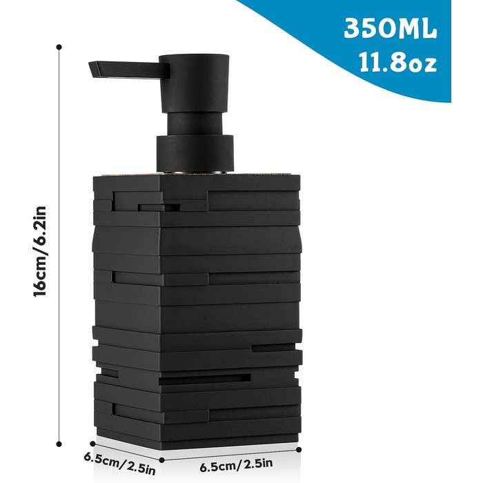 Диспенсер для мила та миючого засобу чорного кольору з дерева для кухні та ванної кімнати, з помповим дозатором