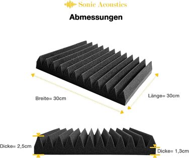 Акустичний поролон Fstop Labs для звукоізоляції, набір 12 шт. 3D панелі-поглиначі ехо та шуму (пірамідки), 30 x 30 x 5 см, чорний