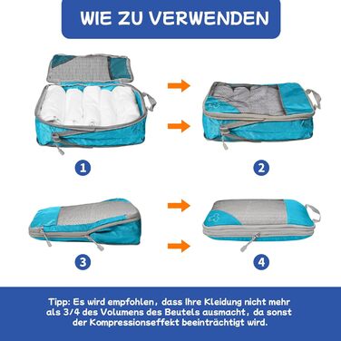 Набір компресійних органайзерів для подорожей 5 шт. (синій) - Куби для валіз, рюкзаків, легкі сумки для зберігання