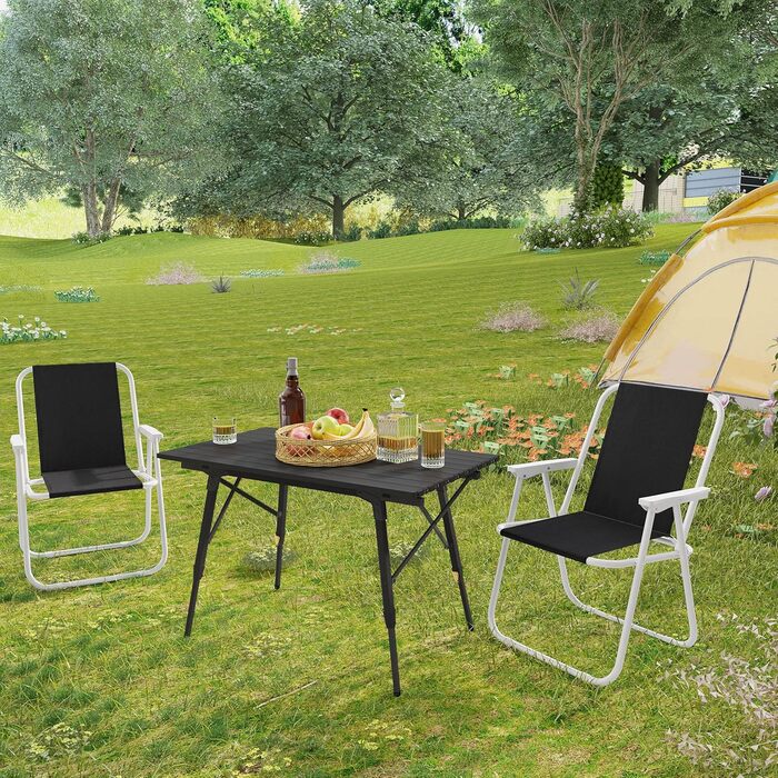 WOLTU Folding Camping Chairs, 2-Pack, Folding Chair, Comfortable Folding Stool, Lightweight Fishing Chair with Armrests for Picnic, Outdoor, Hiking, Garden, Balcony, (Black)