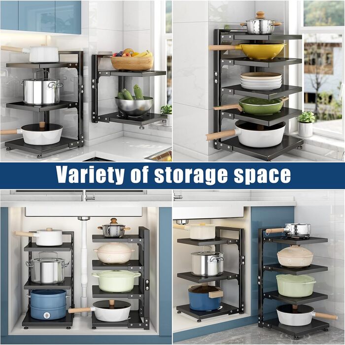 Pot Organizer, 7 tiers, adjustable, sturdy, for kitchen cabinets, versatile, for pots and pans
