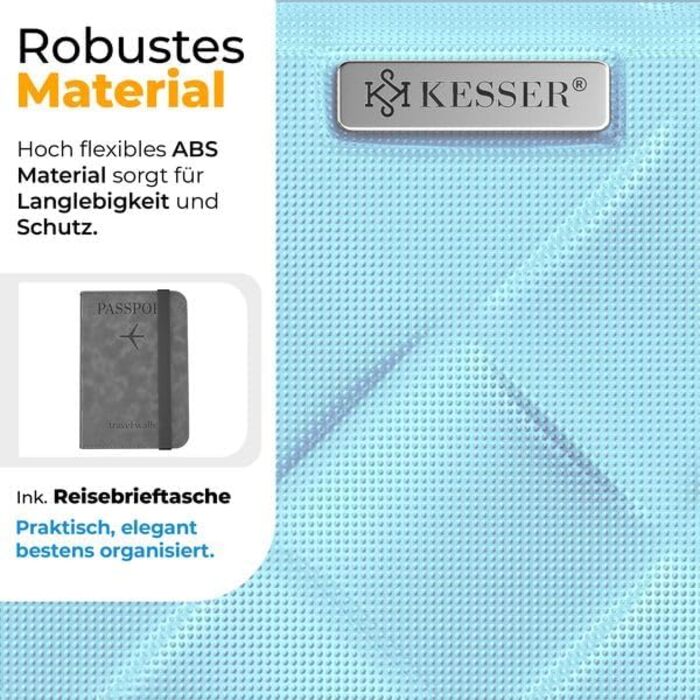 Набір валіз KESSER® 3 шт. | Валізи з ABS, кодований замок, ваги, органайзер, 360° колеса | Ручна поклажа та великі валізи для подорожей та бізнесу (Скай Блю)
