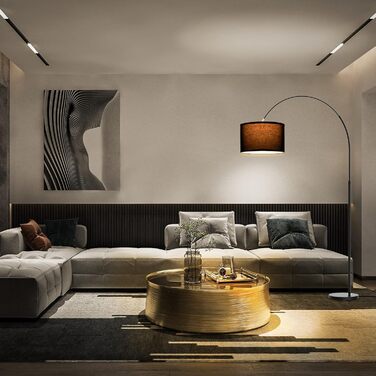 Торшер для вітальні JASMIN I з LED E27, чорний абажур 33 см, з вимикачем на нозі, торшер-арка, вінтажний стиль, підходить для спальні, готелю