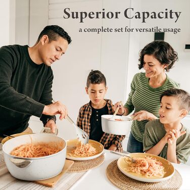 Набір посуду 14 предметів з антипригарним покриттям, преміум-кераміка, для індукційних плит, без PFOA, PTFE, PFAS, з аксесуарами