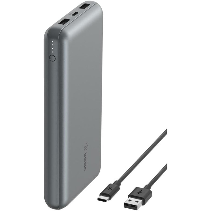 Powerbank Belkin 20000mAh з USB-C та USB-A, 20K, сірий, для iPhone, Galaxy, Pixel, iPad, AirPods