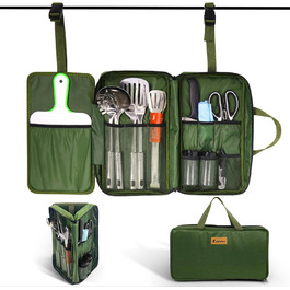 Набір кухонних аксесуарів для кемпінгу Eaststorm з водонепроникною сумкою. Підходить для кемпінгу, альпінізму, походів. Компактний та портативний. Темно-зелений колір.