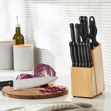 Amazon Basics Premium Knife Block Set - 9 Piece Black Kitchen Knife Set