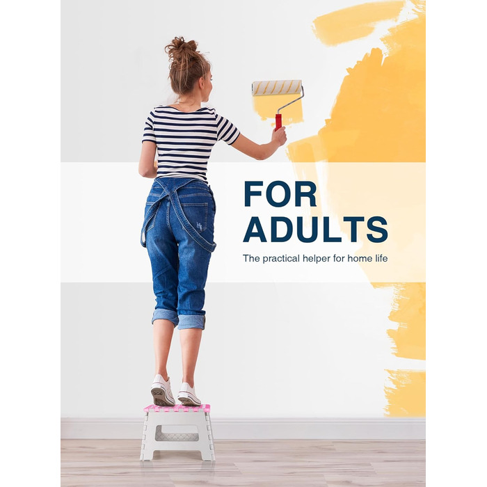 Складний табурет HOUSE DAY 22см, рожевий та білий. Стабільний, легкий, з антиковзким покриттям. Ідеально для дітей, ванної кімнати, кемпінгу, пікніка та дому.