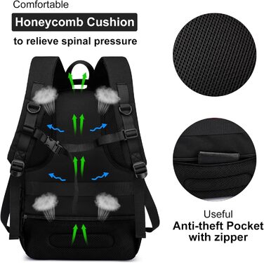 Рюкзак шкільний YIORMIOR для підлітків, чоловіків та жінок, 35L, USB-порт для зарядки, 15.6 дюймів, чорно-золотий