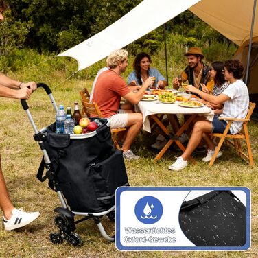 Тролей для покупок Sekey XXL з підйомником для сходин, 3 колеса, для кемпінгу та покупок, регульована ручка, алюміній 3-в-1, з відділенням для їжі та напоїв, чорний