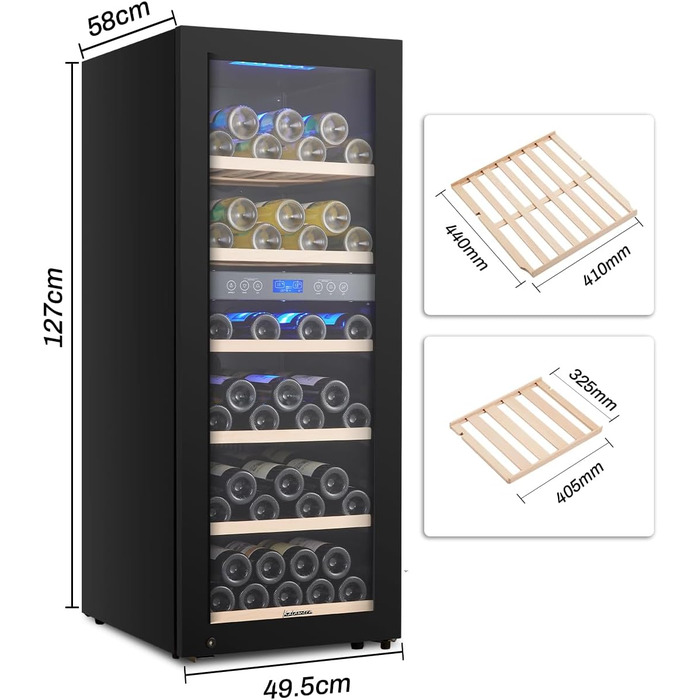 Kalamera 45 Bottle Dual Zone Wine Refrigerator - 120 Liter Capacity with LCD Display