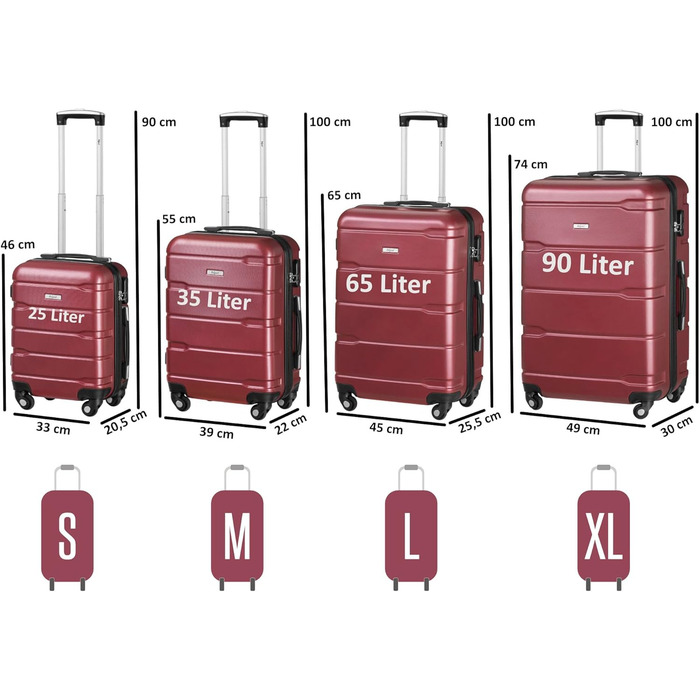 Набір валіз Zelsius 4 шт. з ABS, з кодовим замком, 4 колеса, внутрішній роздільник | Набір валіз 4 шт., Trolley, велика валіза, Luggage Set, ручна валіза (Червоний, 4-частинний)