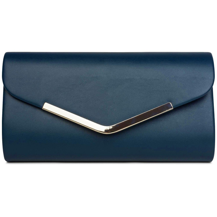 Клатч жіночий styleBREAKER темно-синій, вечірня сумочка-конверт з металевою оздобою та знімним ланцюжком 26x5.5x14.5 см