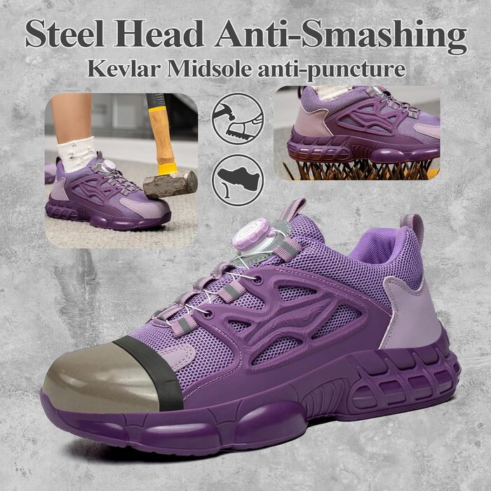 Черевики безпеки для чоловіків та жінок. Робочі черевики з металевим капом, антипрокольні, легкі, спортивні, дихаючі, з самозачином, швидкою застібкою. Розміри 36-46 EU (40 EU, Рожевий 678)