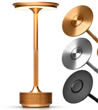 Настільна світлодіодна лампа ELYSIA з акумулятором, диммер, бездротова, сенсорна, IP54 (внутрішнє/зовнішнє), тепле світло (2200K-2700K-3200K), USB-C, алюміній, золота