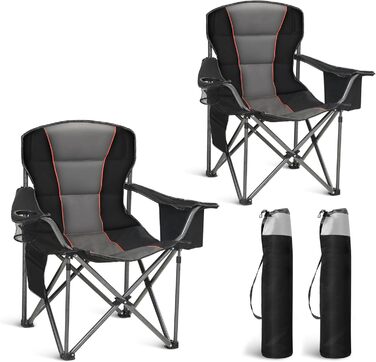 Крісло для кемпінгу High Point Sports 2 шт., чорне, складне, 200 кг, з підлокітниками та кишенькою для напоїв