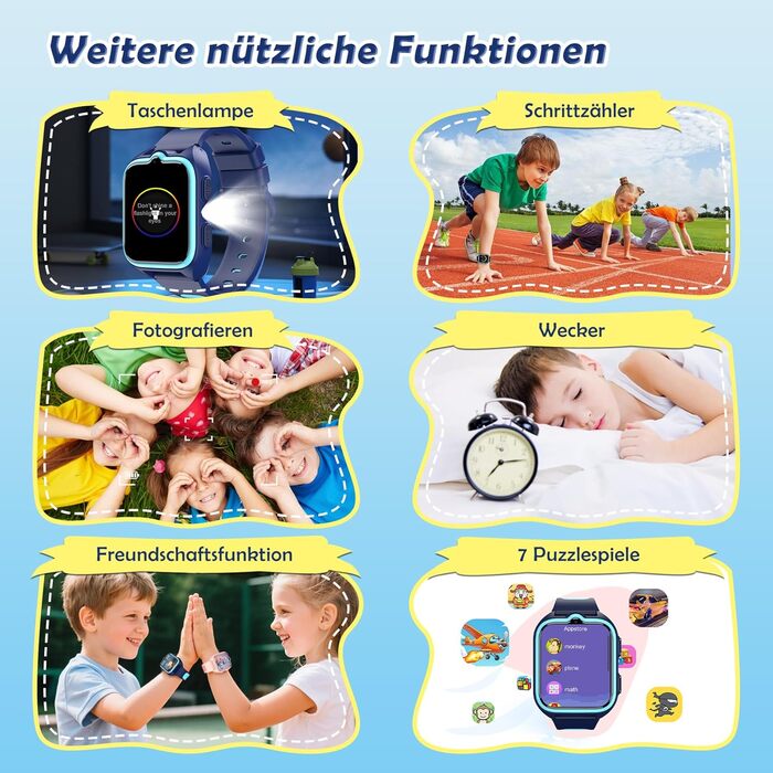 Дитячий розумний годинник з SIM-карткою, GPS-трекер, SOS, 4G, ліхтарик, IP67, для дівчаток та хлопчиків, блакитний