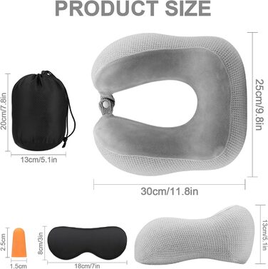 Подушка для шиї у літак, подушка для подорожей Memory Foam, подушка для шиї Travel, подушка-вовчок для дорослих, подушка для шиї з маскою для сну, беруші, чохол, ідеально для літака, авто, дому, офісу
