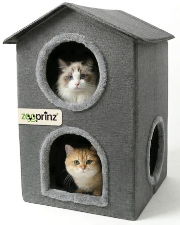 Кігтеточка-будиночок Zooprinz для котів – затишна печера, тепле ліжко для котів, великих котів, ліжко для котів з подушкою, кімнатний будиночок-кігтеточка, притулок та місце для відпочинку (Антрацит, 46 × 41,5 × 60 см)