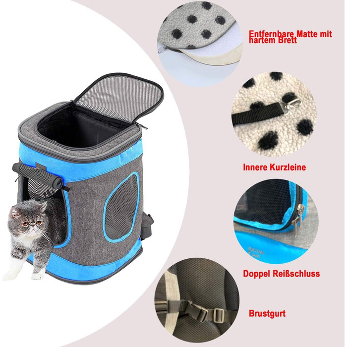 Складана переноска для собак та котів - транспортна сумка для подорожей на авто та літаку. Міцна переноска-рюкзак сіро-зеленого кольору (сіро-блакитного).