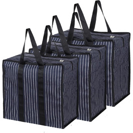 Double R Bags Multi-Purpose Canvas Tote Bag, Extra Large, Durable, Reusable, with Strong Handles and Zippered Bottom (Navy Blue) (3 Pack)