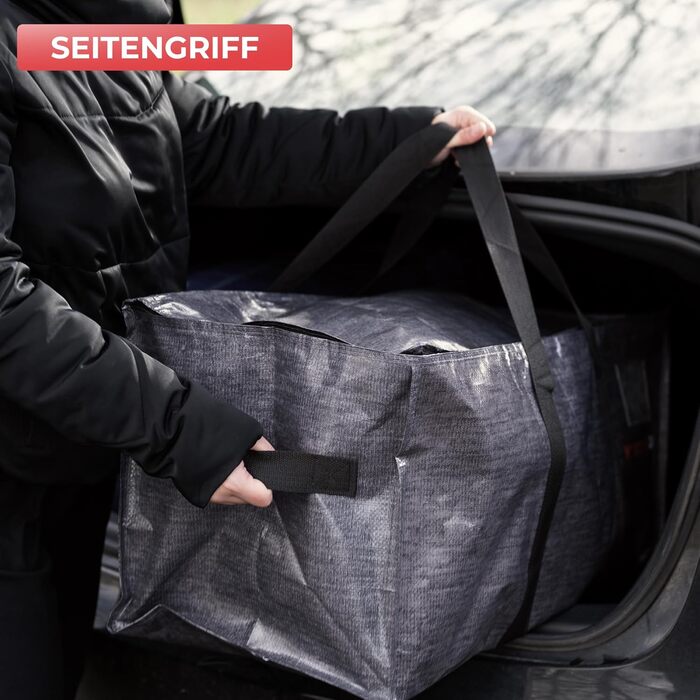 Pack of 4 Large Plastic Storage Bags – XXL Bags for Moving & Travel – Sturdy, thick & waterproof with reinforced handles – for clothing & bedding – 75 x 36 x 38 cm (Grey, 10 pack)