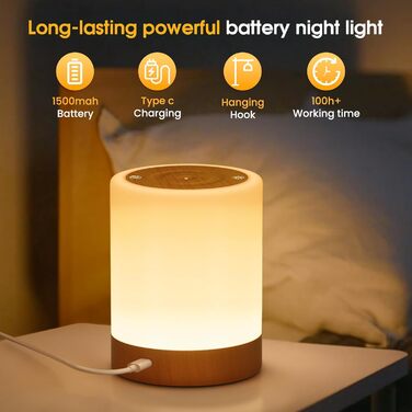 LED настільна лампа з сенсорним керуванням, диммуванням, акумулятором, 256 кольорів RGB, 5 режимів, таймером, пам'яттю, бездротова для спальні, дитячої кімнати, біла