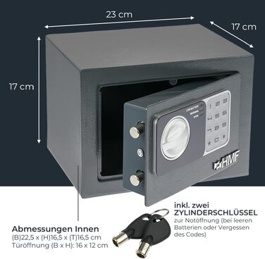 Малий меблевий сейф HMF 46126-11 з кодовим замком, антрацит (23 x 17 x 17 см)