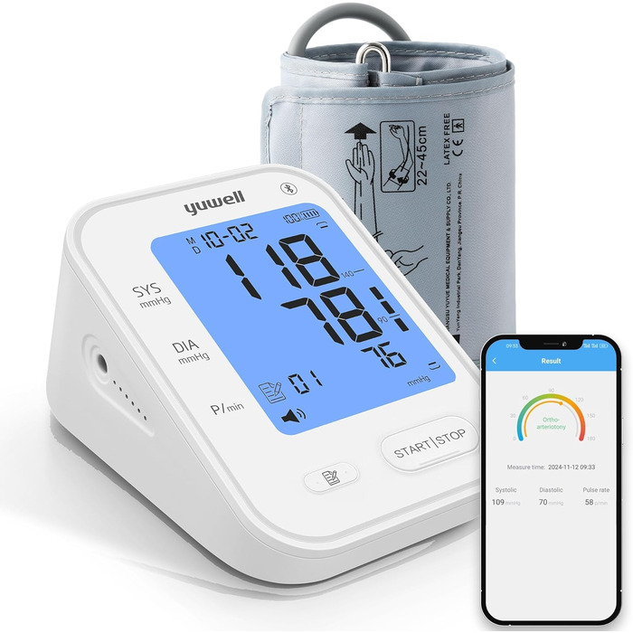 Тонометр Yuwell Intelligentes Oberarm Bluetooth YE650AR | Манжета 22-45 см, мовлення, дисплей з підсвіткою, акумулятор, додаток iOS & Android