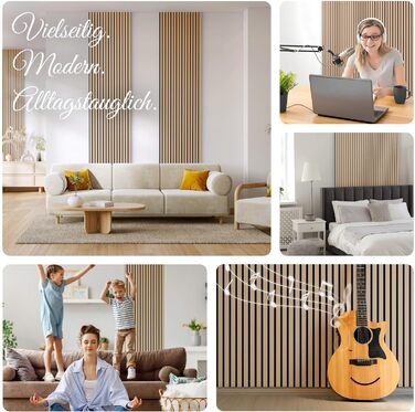 Акустичні панелі Arebos 120x60 см, настінна ламельна панель під дерево для стін та стелі, шумопоглищаючі панелі для покращення акустики приміщення, дуб (набір 2 шт.)