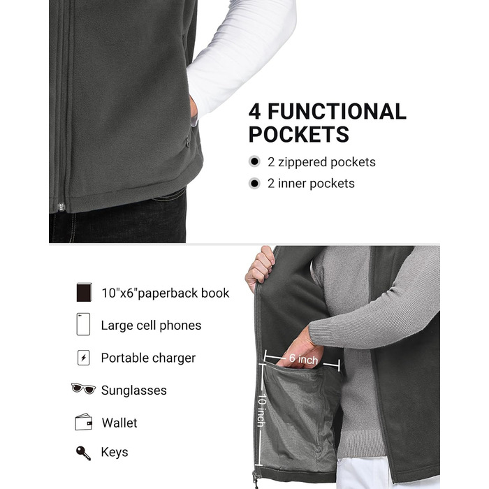 Флісова жилетка чоловіча Outdoor Ventures з довгими рукавами, тепла, вітронепроникна, з підкладкою, зимова жилетка, робоча жилетка для чоловіків з кишенями на блискавці (XL, Dim Gray)