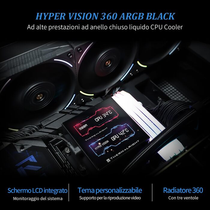 TR Hyper Vision 360 UB ARGB Black: Смарт-система водяного охолодження CPU з LCD-дисплеєм 3.95