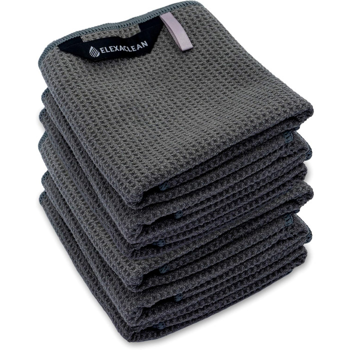 ELEXACLEAN Dishcloths (Set of 6, 68x42 cm, anthracite/dark grey) soft microfiber dish towels, waffle towels for the kitchen