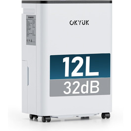 Електричний осушувач повітря OKYUK 12L з цифровим дисплеєм, для дому 40м², з автовимкненням, для RV, ванної кімнати, підвалу (білий)