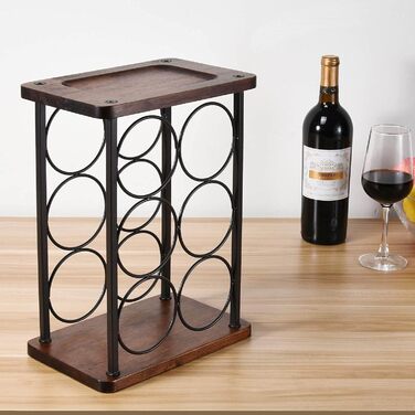 Wine rack with glass holders, tabletop wine rack with tray, freestanding wooden wine rack, perfect for home decor & kitchen storage rack, etc. (holds 6 bottles and 2 glasses) (Holds 6 Bottles)