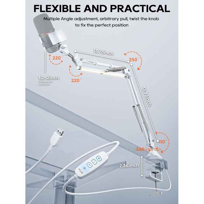 Кріплення для мікрофона на настільному кріпленні, 40 см, професійний мікрофонний тримач, сумісний з HyperX QuadCast, Blue Yeti, 360° обертання, адаптер 3/8' - 5/8'