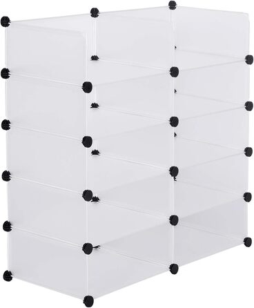 WOLTU Shoe Box, Shoe Storage, Set of 10, Stackable Design, for 20 Pairs, with Door, Hooks, 40x30x170 cm, White (47 x 35 x 170 cm, White)