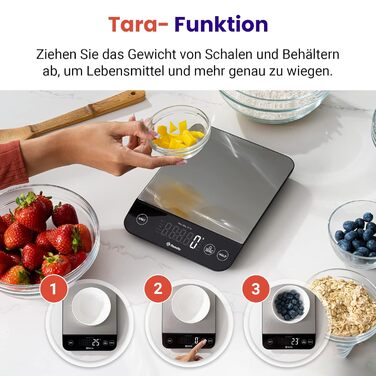 Etekcity Digital Kitchen Scale - 1g Precision, 10kg Capacity, LED Display, Tare Function, USB Rechargeable, Stainless Steel