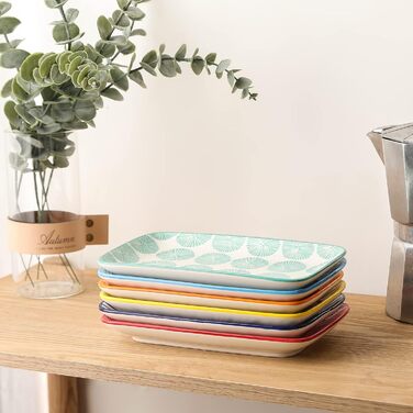 Набір тарілок Selamica Servierplatte: 6 прямокутних тарілок для закусок, десертів, суші та фруктів, 18 × 10.5 см